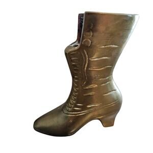 Vintage Brass Victorian Boot Figurine Shoe MCM Home Decor Vase Planter Mod